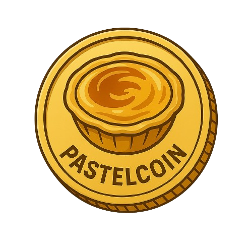 Golden yellow coin with pastel tart dessert illustration and text PastelCoin on the coin